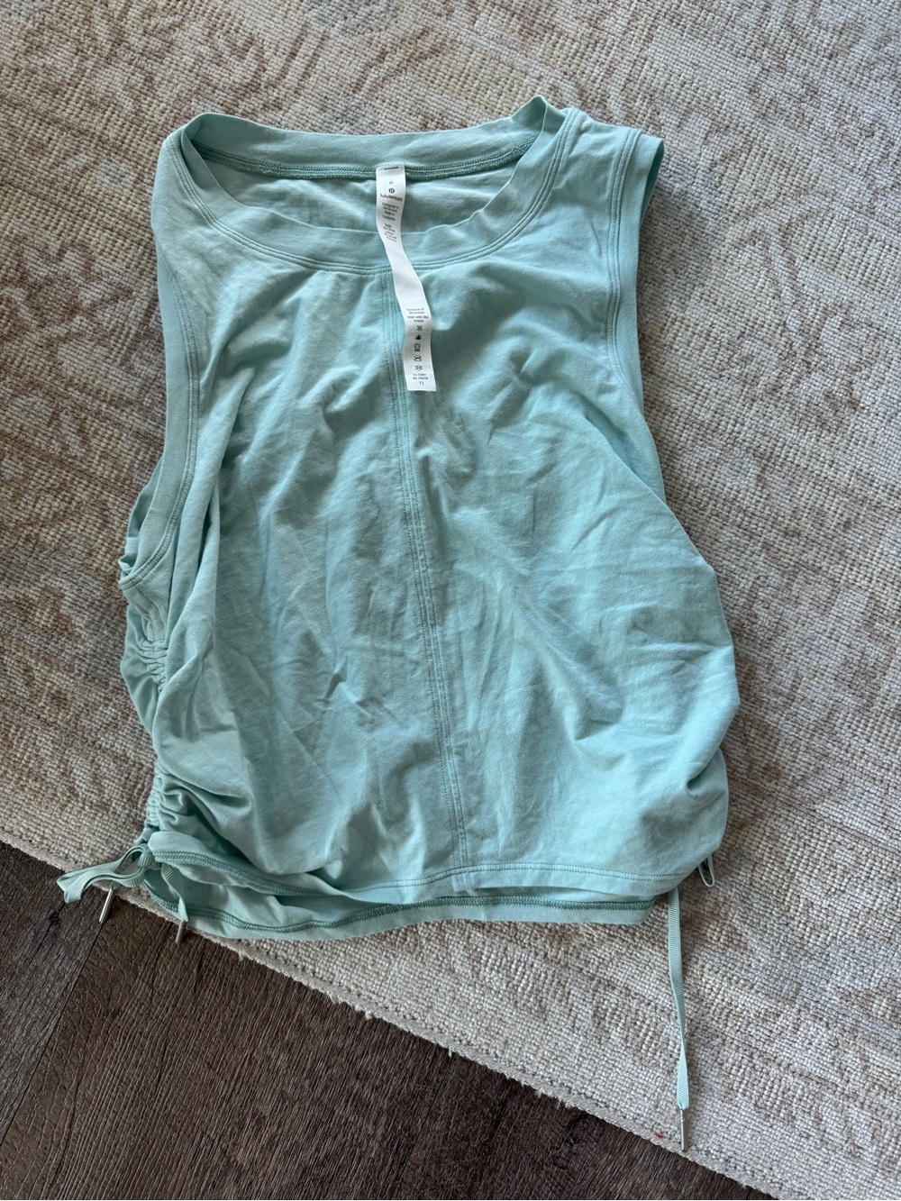 Lululemon Light Teal Sleeveless Drawstring Cinch Detail Tank Top